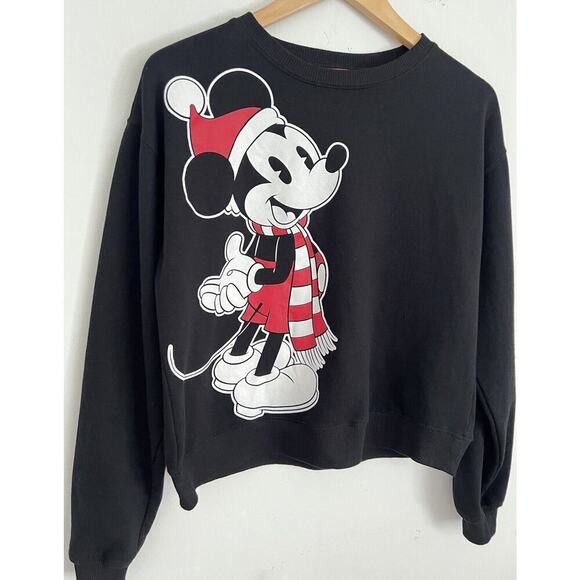 Disney Mickey Mouse With Santa Hat Sweatshirt Cropped Black Women’s  Size XS - Picture 2 of 9